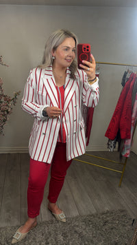 Toxik HighWaisted Boyfriend Red Denim Cropped Jeans