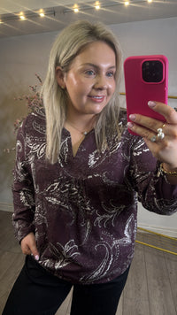 Fransa FrKiki Fudge Burgundy Paisley Dot V-Neck Blouse, 20612662