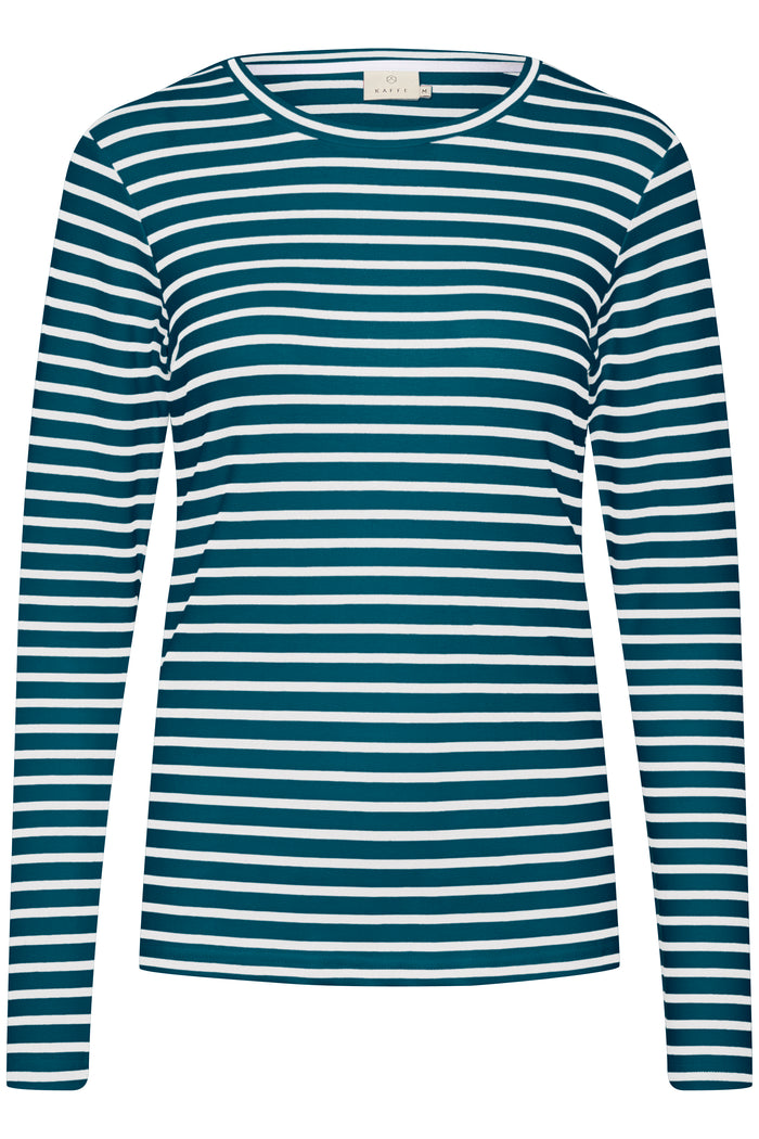 Kaffe Liddy Legion Blue/Chalk Stripe Top with Black Heart, 10502821