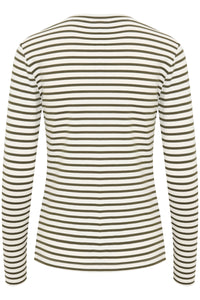 Kaffe Liddy Chalk/Forest Green Stripe Top with Black Heart, 10502821