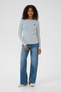 Kaffe Liddy Chalk/Denim Blue Stripe Top with Black Heart