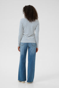Kaffe Liddy Chalk/Denim Blue Stripe Top with Black Heart