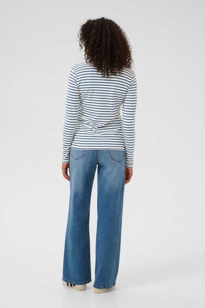 Kaffe Liddy Chalk/Denim Blue Stripe Top with Black Heart