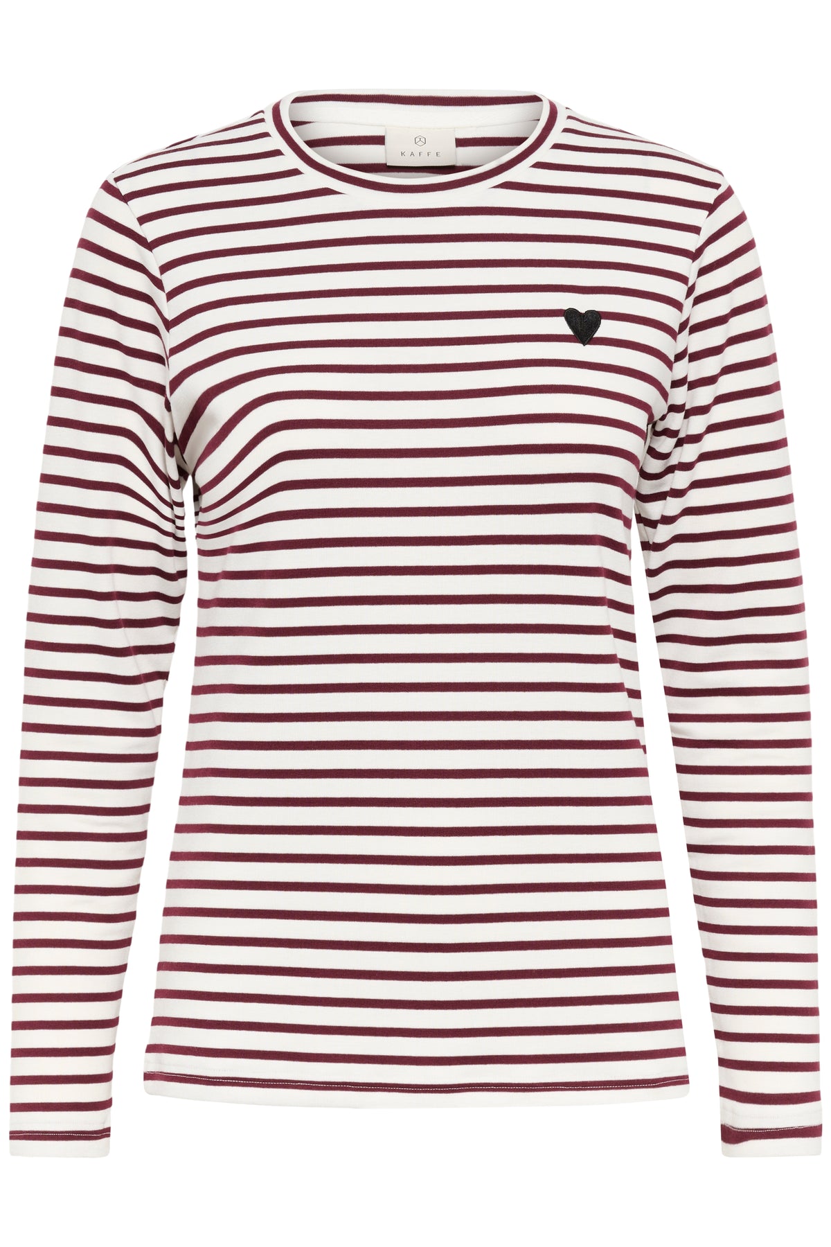 Kaffe Liddy Chalk/Windsor Wine Stripe Top with Black Heart, 10502821