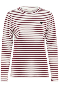 Kaffe Liddy Chalk/Windsor Wine Stripe Top with Black Heart, 10502821