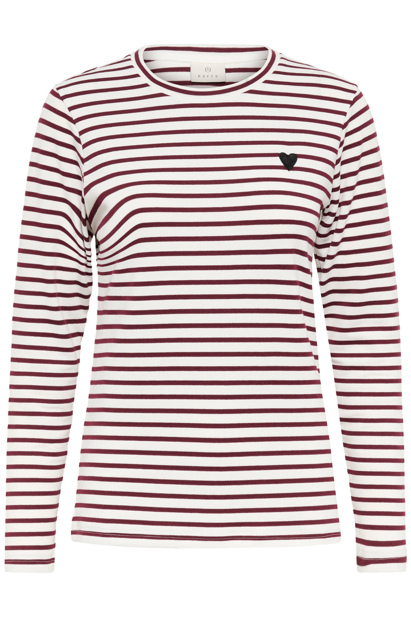 Kaffe Liddy Chalk/Windsor Wine Stripe Top with Black Heart, 10502821