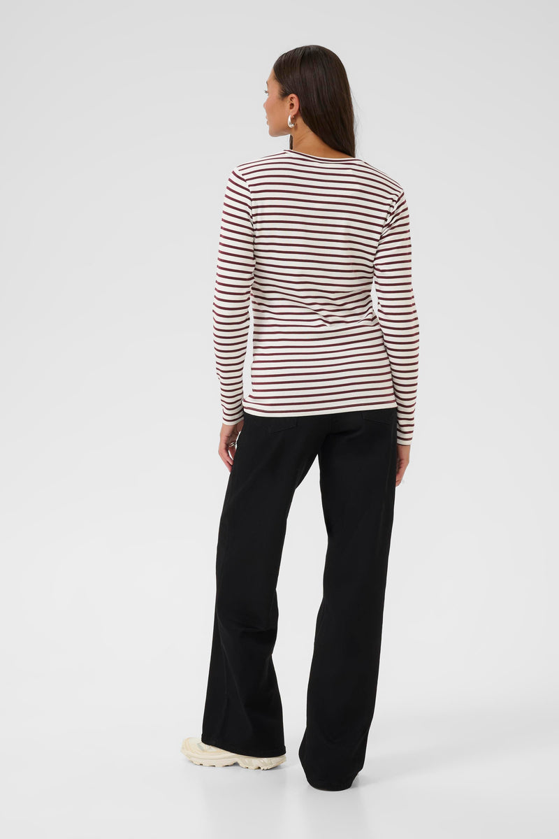 Kaffe Liddy Chalk/Windsor Wine Stripe Top with Black Heart, 10502821
