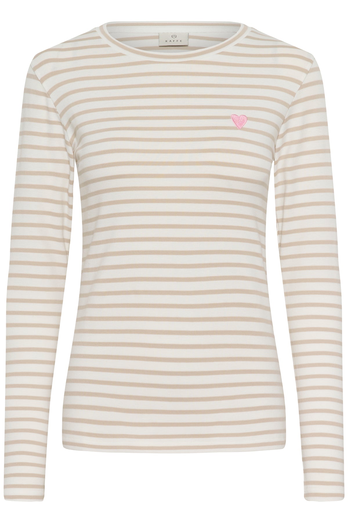 Kaffe Liddy Chalk/Feather Beige Stripe Top with Pink Heart