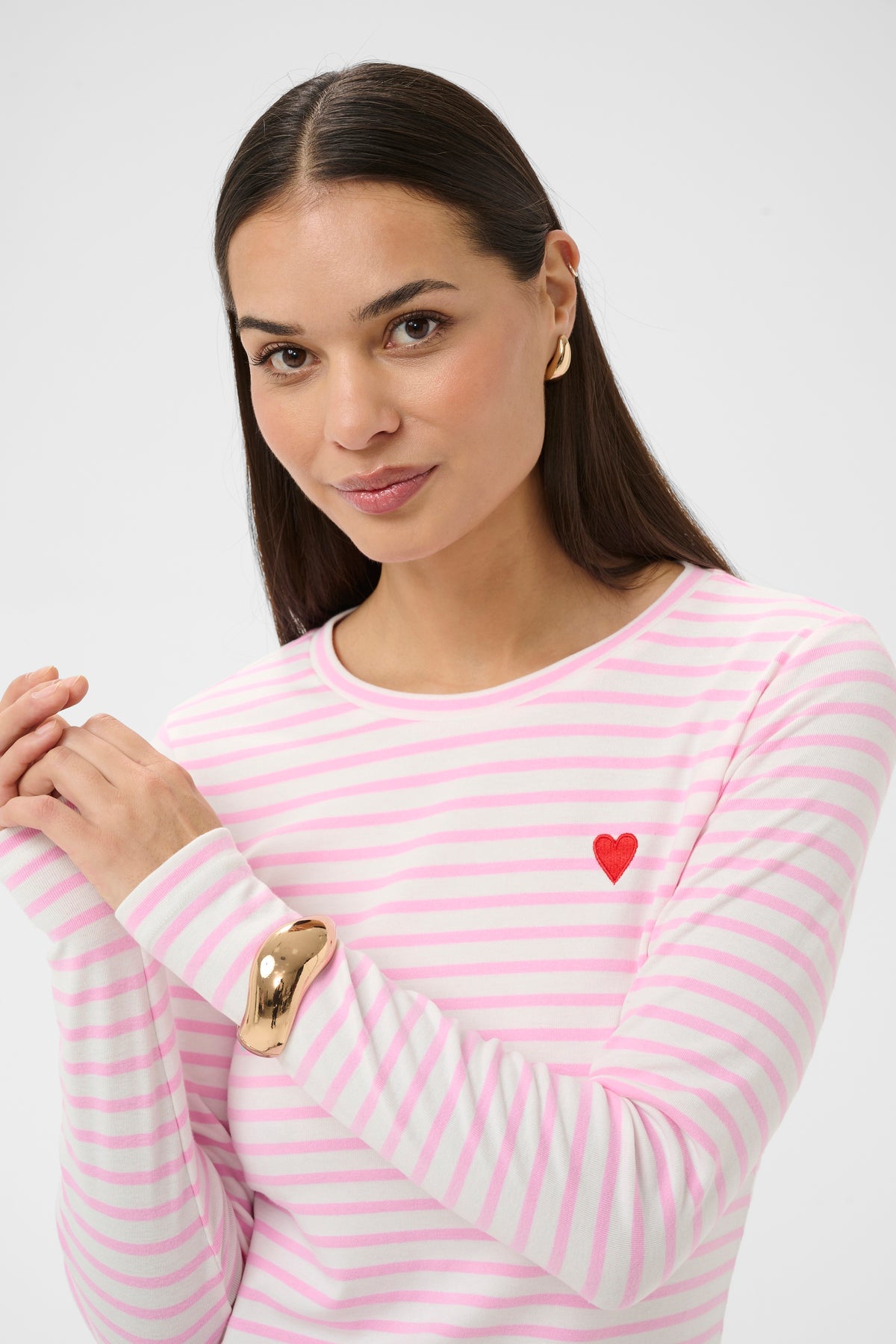 Kaffe Liddy Chalk/Candy Pink Stripe Top with Poppy Red Heart, 10502821