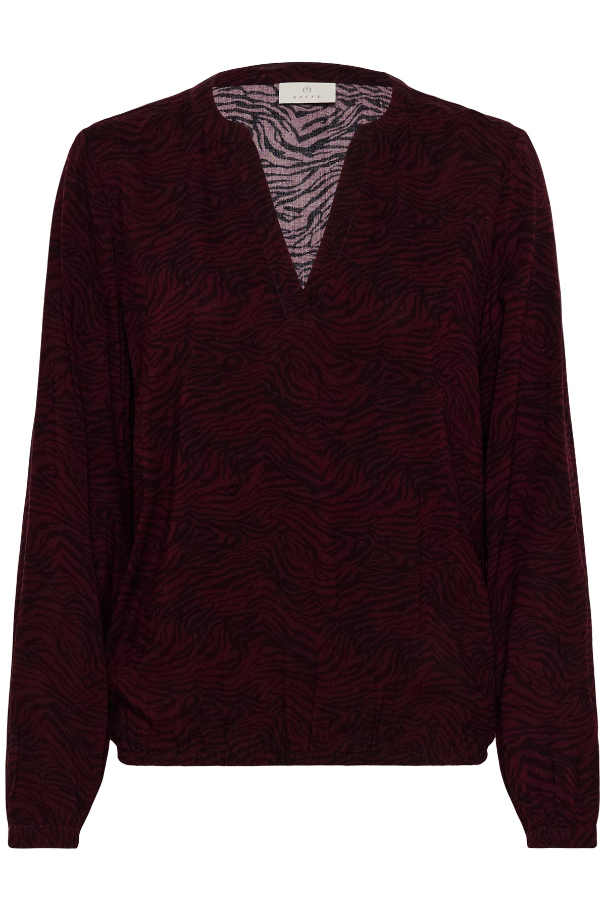 Kaffe Kaditte Windsor Wine/Black Abstract Print V-Neck Blouse, 10507919