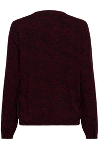 Kaffe Kaditte Windsor Wine/Black Abstract Print V-Neck Blouse, 10507919