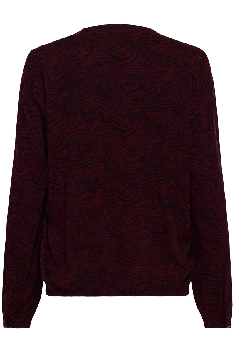 Kaffe Kaditte Windsor Wine/Black Abstract Print V-Neck Blouse, 10507919