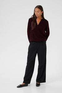 Kaffe Kaditte Windsor Wine/Black Abstract Print V-Neck Blouse, 10507919