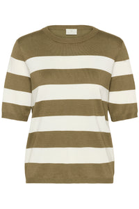 Kaffe Kalizza Khaki Green/Chalk Striped Knit, 10508410