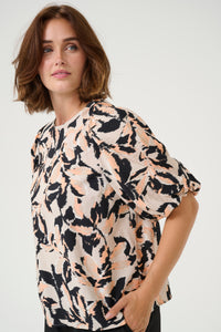 Kaffe Kapaco Peach/Black Abstract Printed Top, 10509633