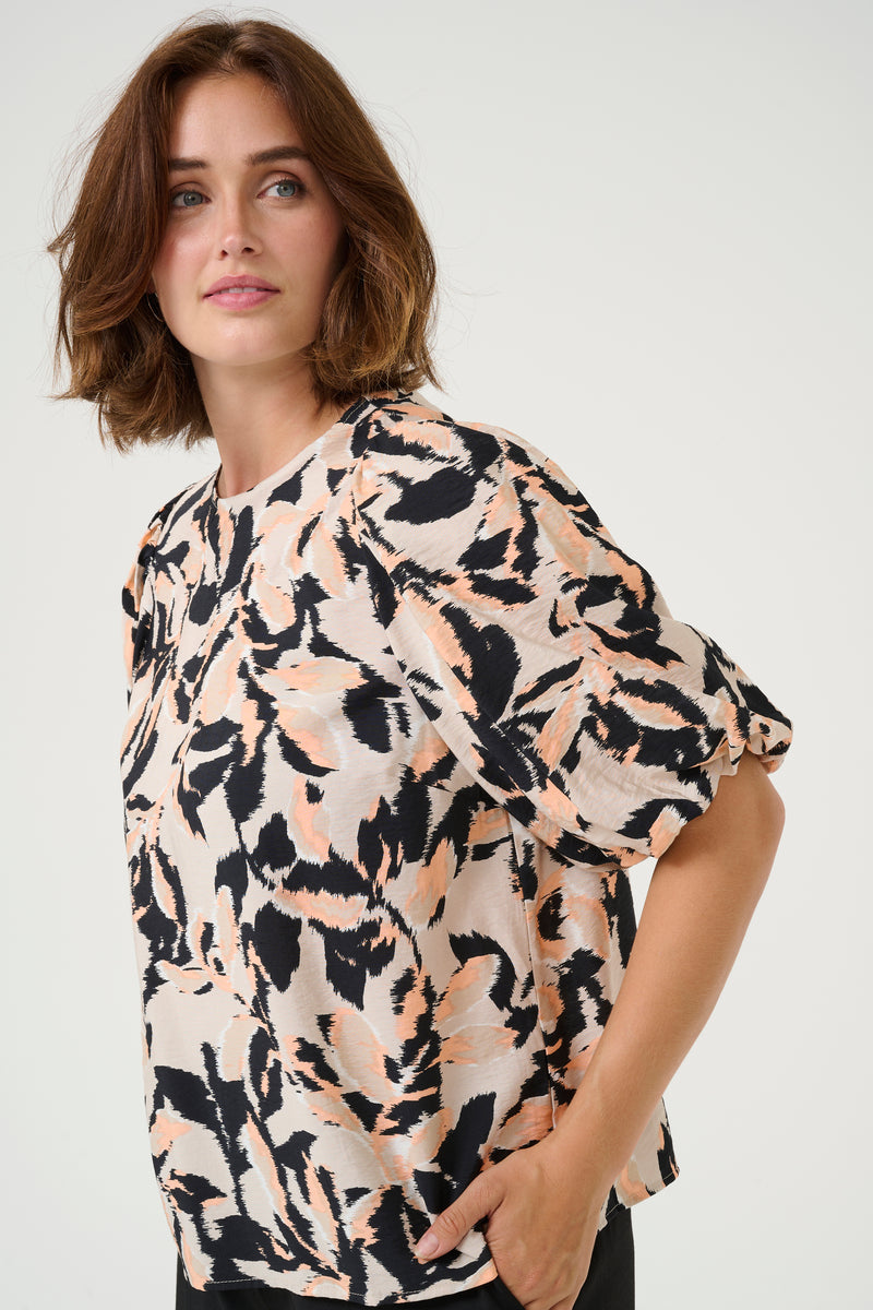 Kaffe Kapaco Peach/Black Abstract Printed Top, 10509633