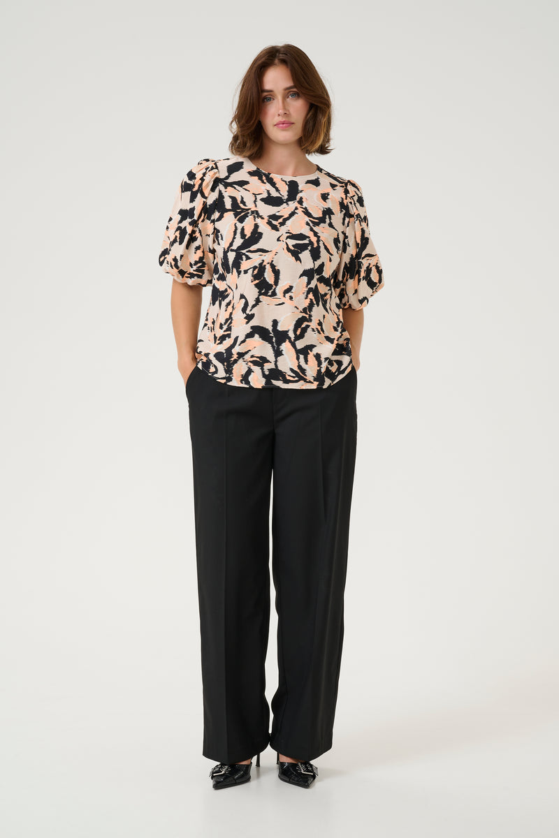 Kaffe Kapaco Peach/Black Abstract Printed Top, 10509633
