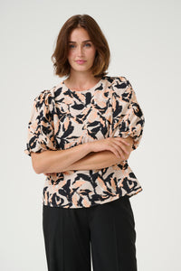 Kaffe Kapaco Peach/Black Abstract Printed Top, 10509633