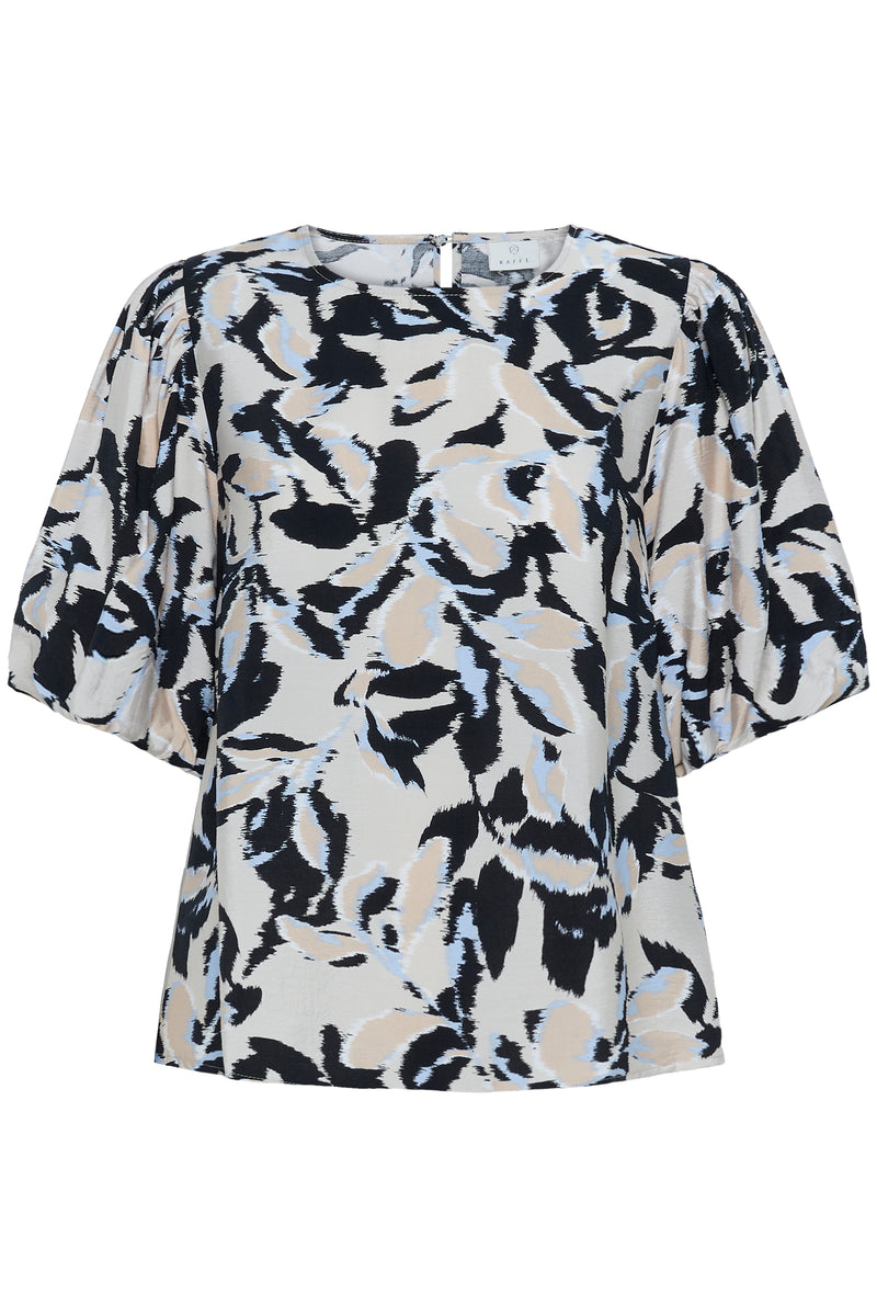 Kaffe Kapaco Baby Blue/Black Abstract Printed Top, 10509633