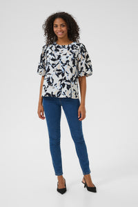 Kaffe Kapaco Baby Blue/Black Abstract Printed Top, 10509633