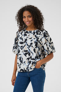 Kaffe Kapaco Baby Blue/Black Abstract Printed Top, 10509633