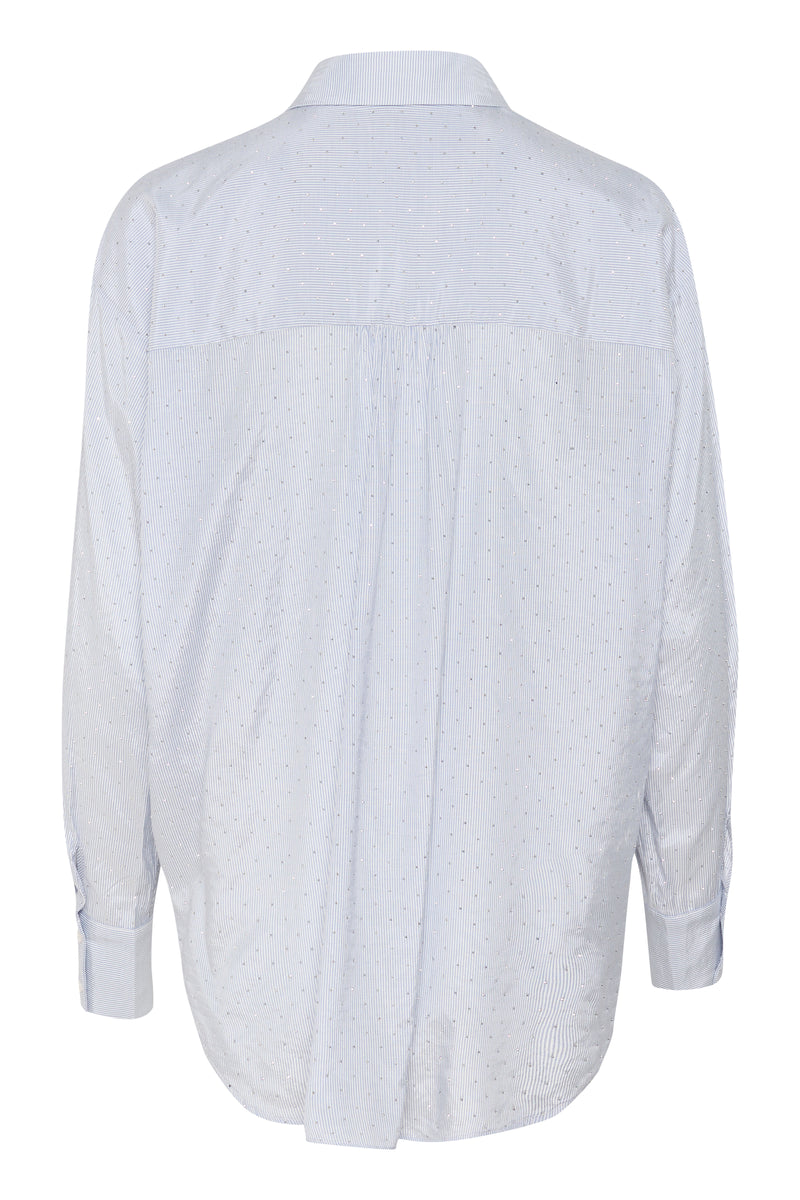 Kaffe Kamilena Baby Blue/White Embellished Oversized Shirt