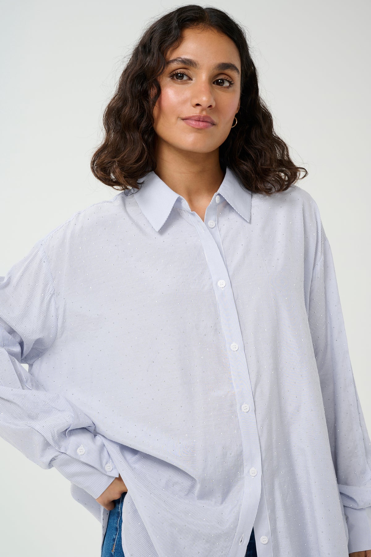 Kaffe Kamilena Baby Blue/White Embellished Oversized Shirt
