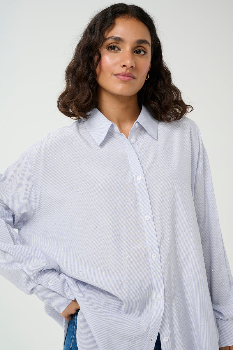 Kaffe Kamilena Baby Blue/White Embellished Oversized Shirt