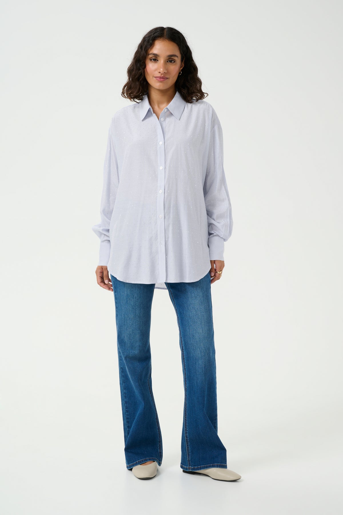 Kaffe Kamilena Baby Blue/White Embellished Oversized Shirt