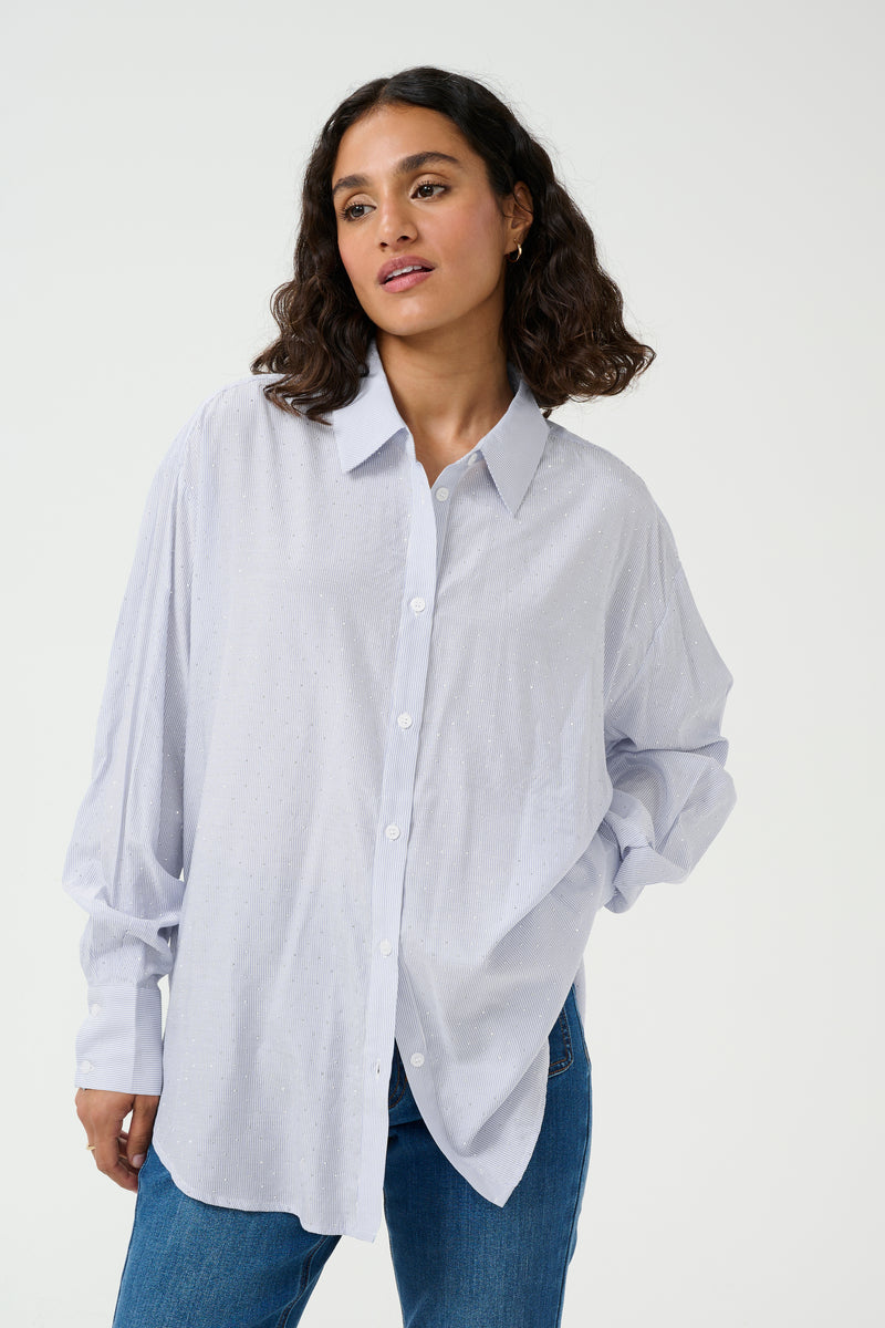 Kaffe Kamilena Baby Blue/White Embellished Oversized Shirt
