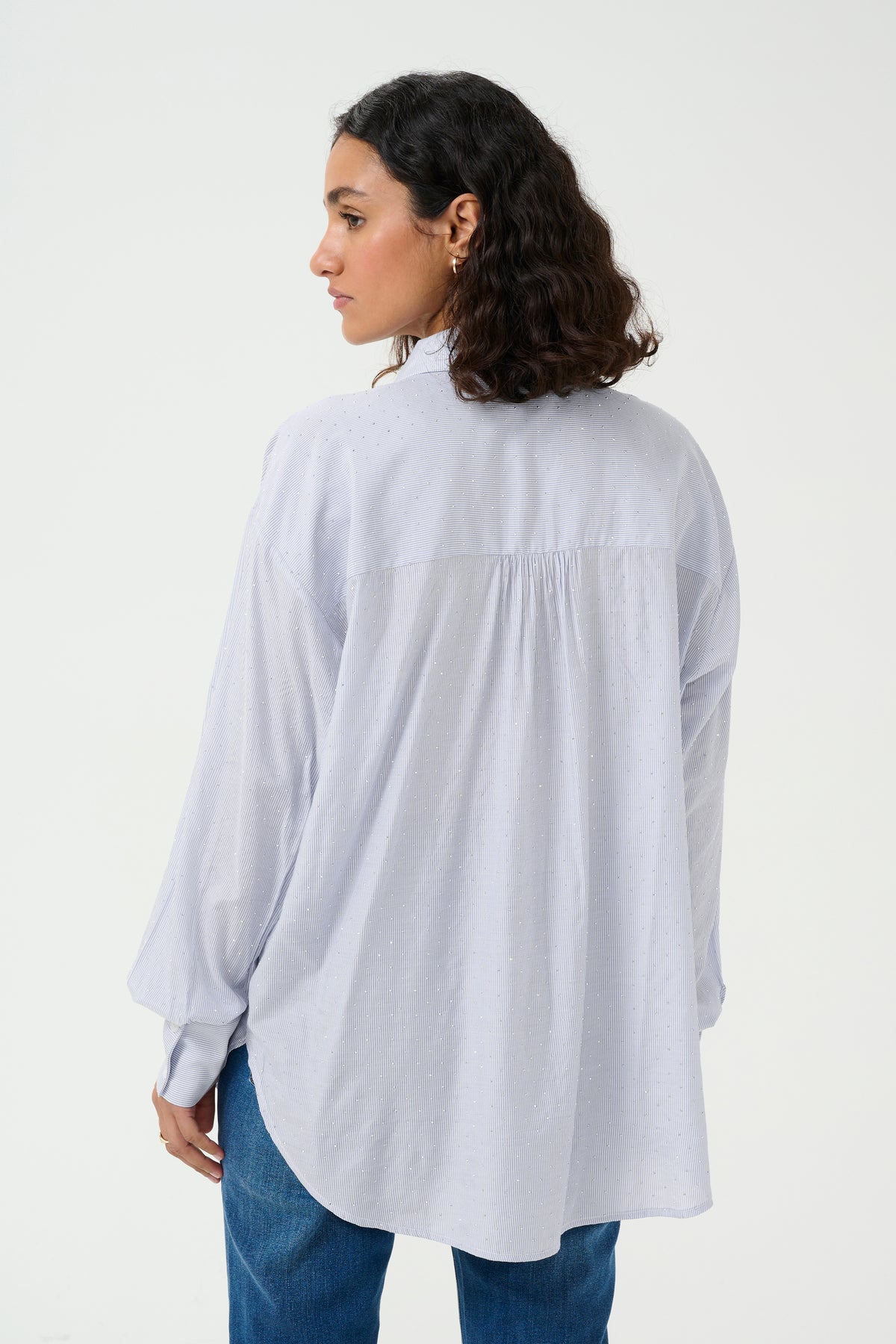 Kaffe Kamilena Baby Blue/White Embellished Oversized Shirt