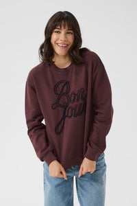 Kaffe Kaberta Fudge Burgundy 'BONJOUR' Supersoft Sweatshirt, 10510216