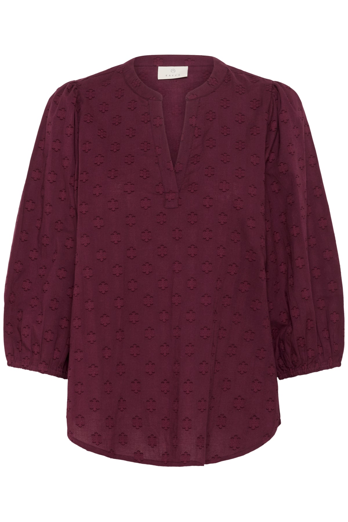 KAFFE Kaenya Windsor Wine V-Neck Embossed Blouse