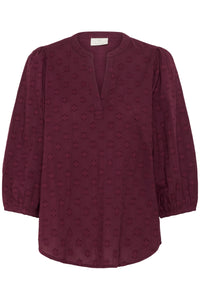 KAFFE Kaenya Windsor Wine V-Neck Embossed Blouse