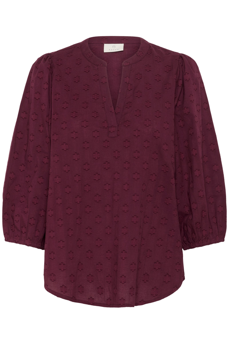 KAFFE Kaenya Windsor Wine V-Neck Embossed Blouse
