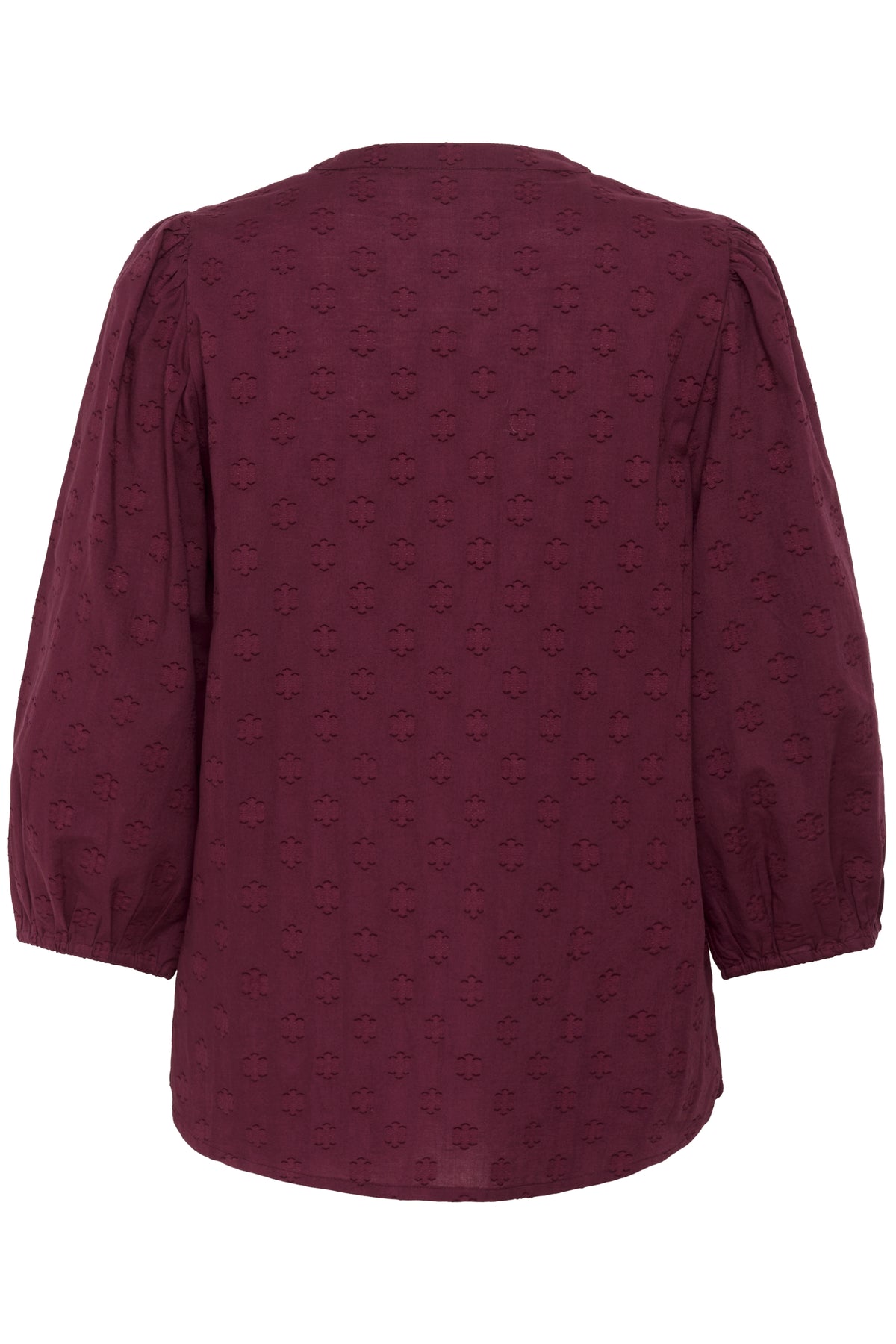 KAFFE Kaenya Windsor Wine V-Neck Embossed Blouse