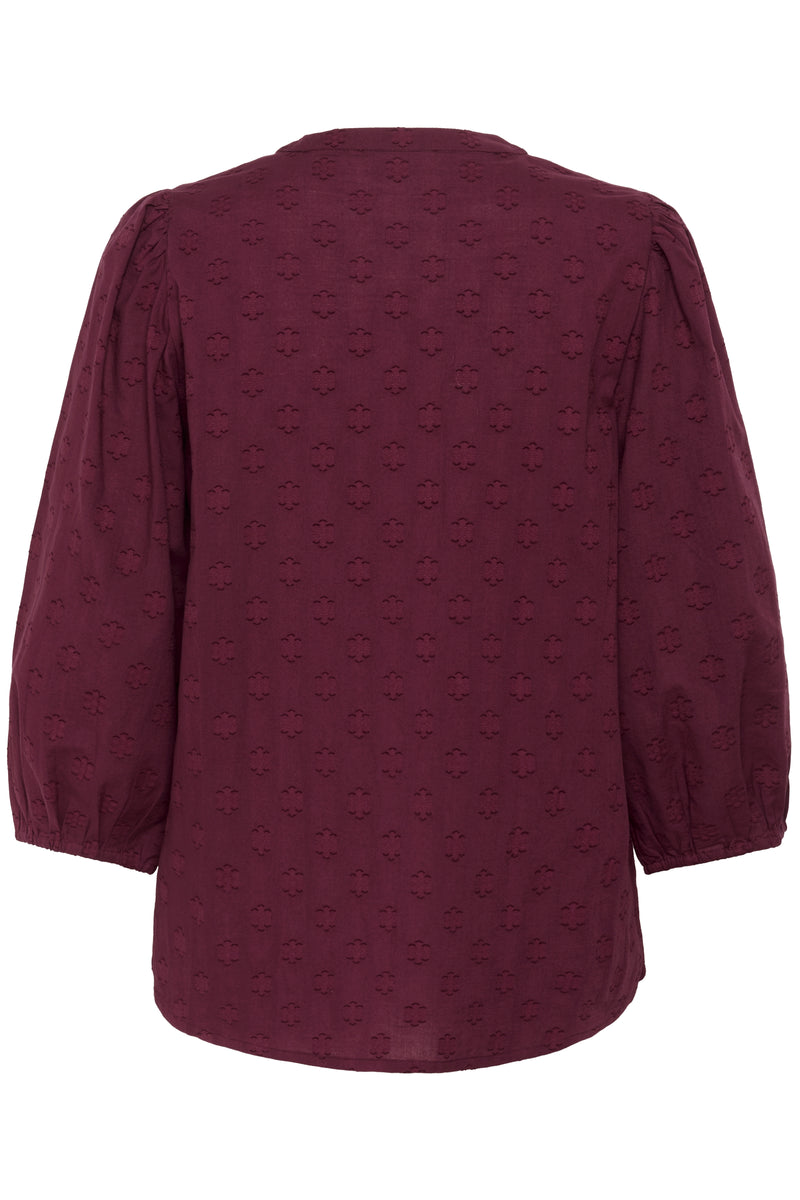 KAFFE Kaenya Windsor Wine V-Neck Embossed Blouse