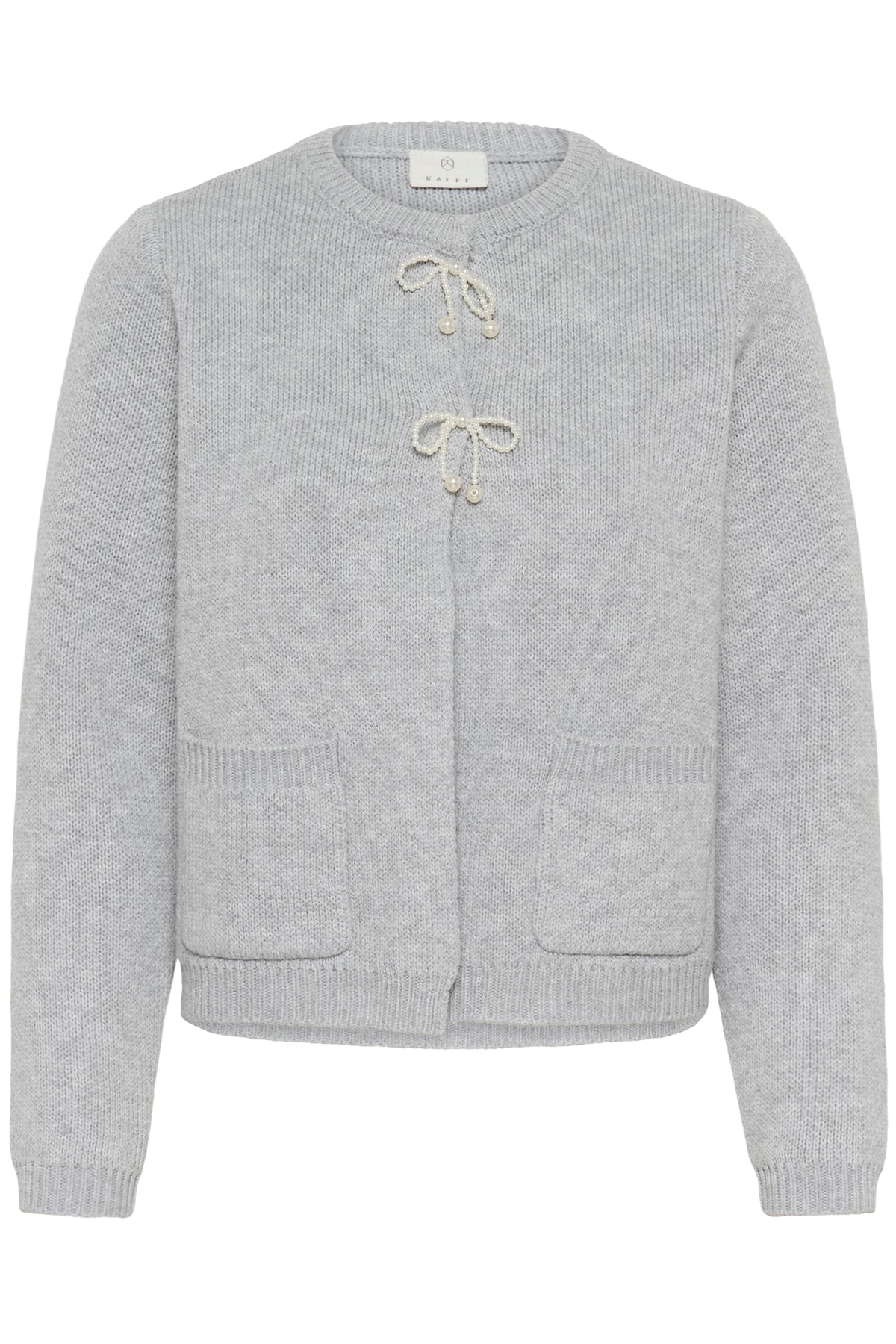 Kaffe Kabowie Grey Melange Pearl Bow Knitted Cardigan, 10510901
