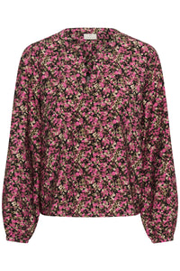 Kaffe KaBella Pink/Khaki Floral Printed V-Neck Blouse, 10511035