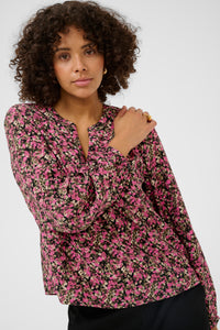 Kaffe KaBella Pink/Khaki Floral Printed V-Neck Blouse, 10511035