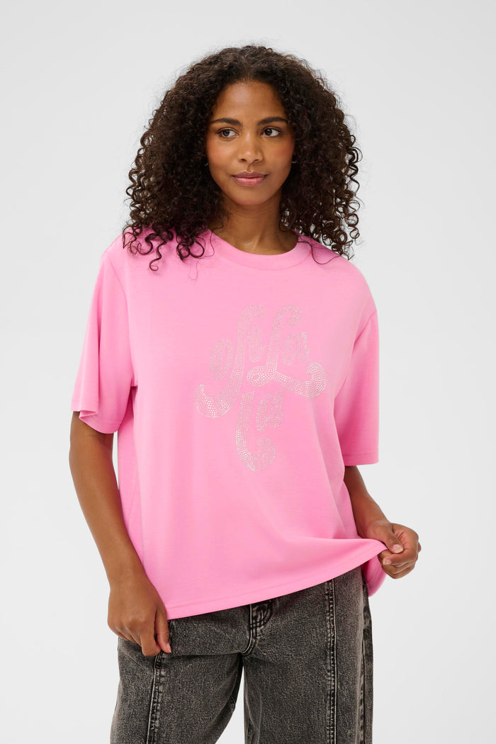 Kaffe Karosie Power Pink 'Ooh La La' Embellished Modal T-Shirt, 10511093
