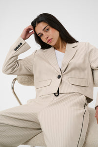 Kaffe Kaserena Beige Striped Cropped Blazer, 10511459