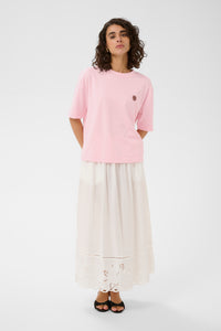 Kaffe KaAnnie Ballerina Pink Boxy Fit T-Shirt with Embroidered Flower, 10511796