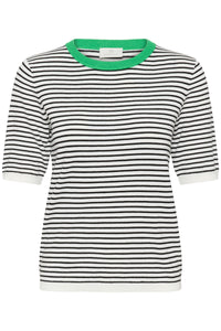 Kaffe Kalizza Black/Chalk Striped Knit with Green Trim, 10511826