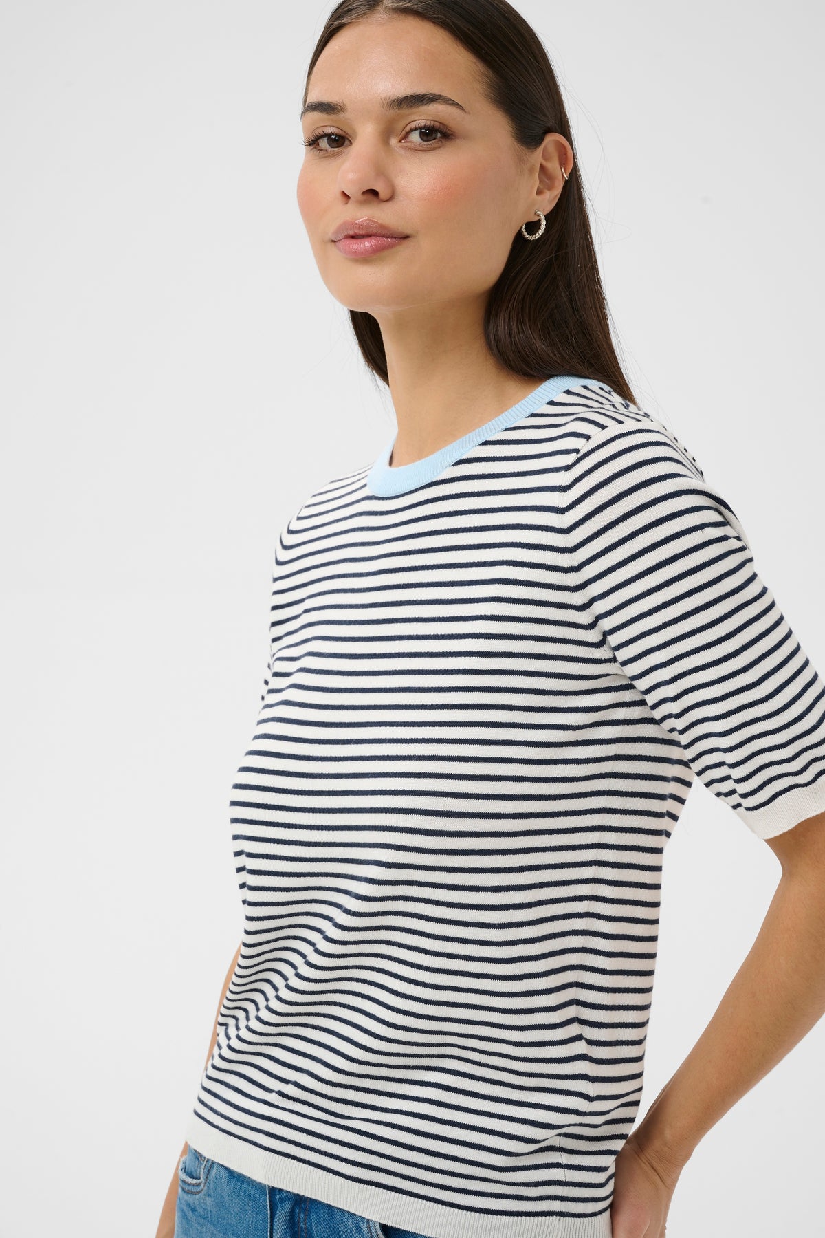 Kaffe Kalizza Navy/Chalk Striped Knit with Baby Blue Trim, 10511826