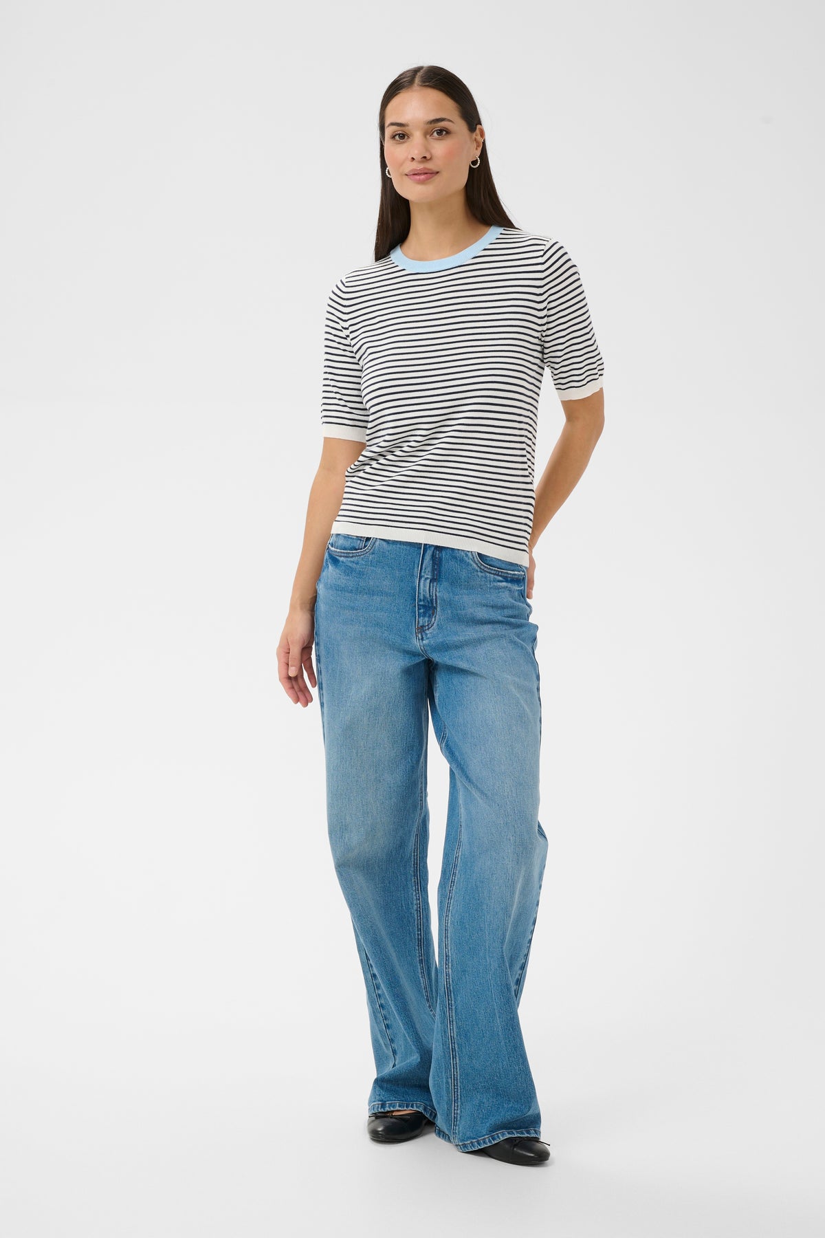 Kaffe Kalizza Navy/Chalk Striped Knit with Baby Blue Trim, 10511826