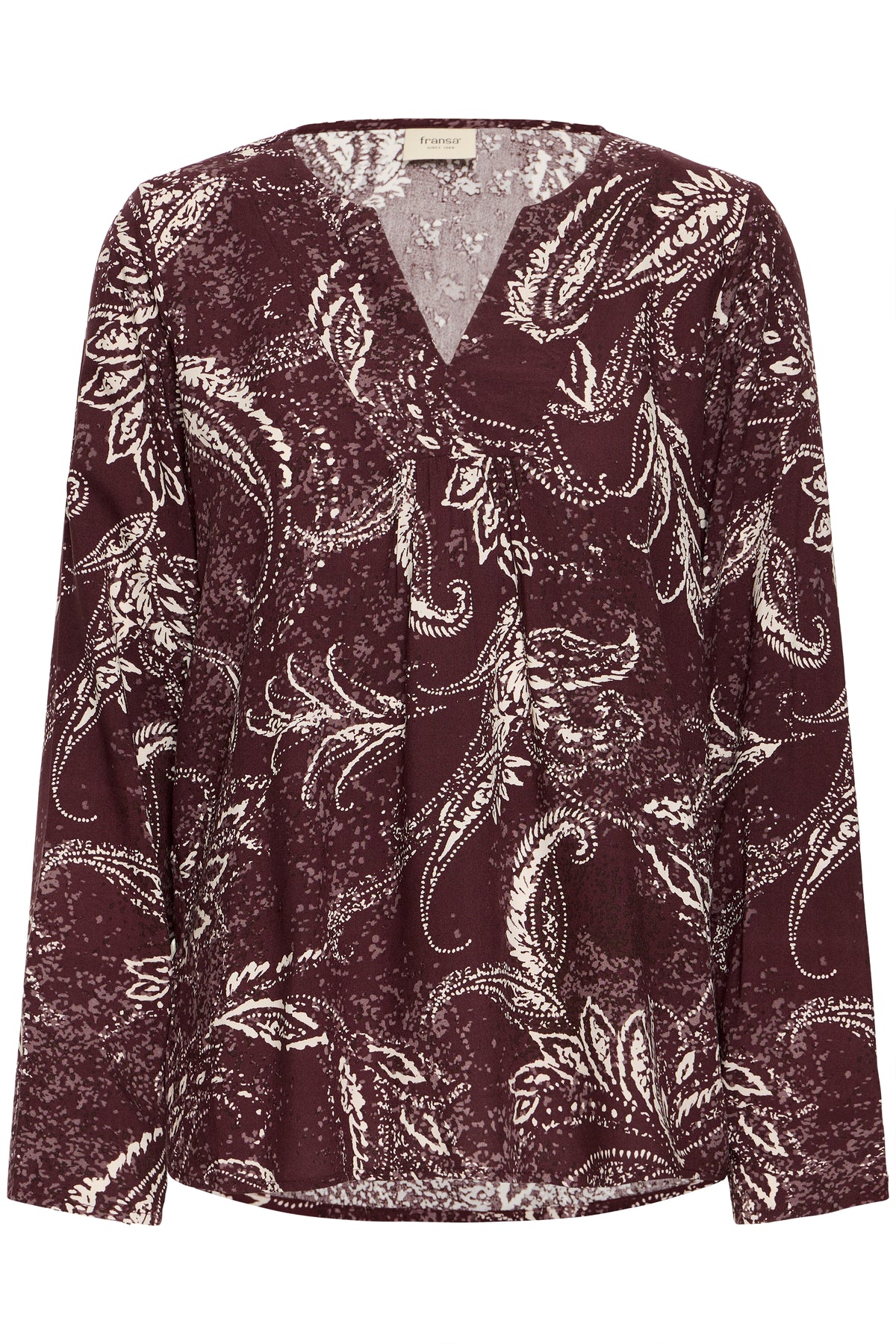 Fransa FrKiki Fudge Burgundy Paisley Dot V-Neck Blouse, 20612662