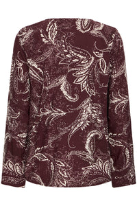 Fransa FrKiki Fudge Burgundy Paisley Dot V-Neck Blouse, 20612662