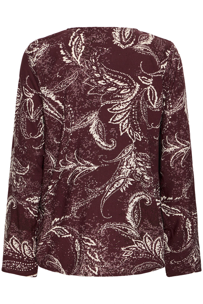 Fransa FrKiki Fudge Burgundy Paisley Dot V-Neck Blouse, 20612662