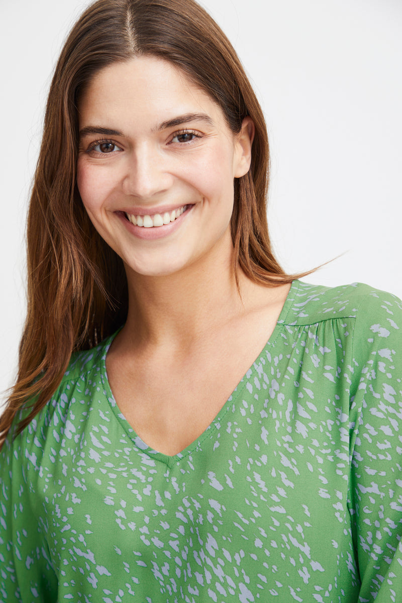 Fransa FrSilje Online Lime Abstract Printed V-Neck Blouse, 20613270